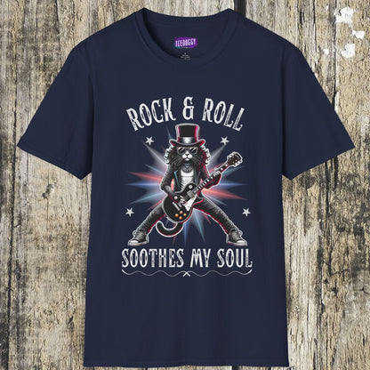 Rocker Cat T-Shirt, Rock & Roll, Soothes My Soul Design