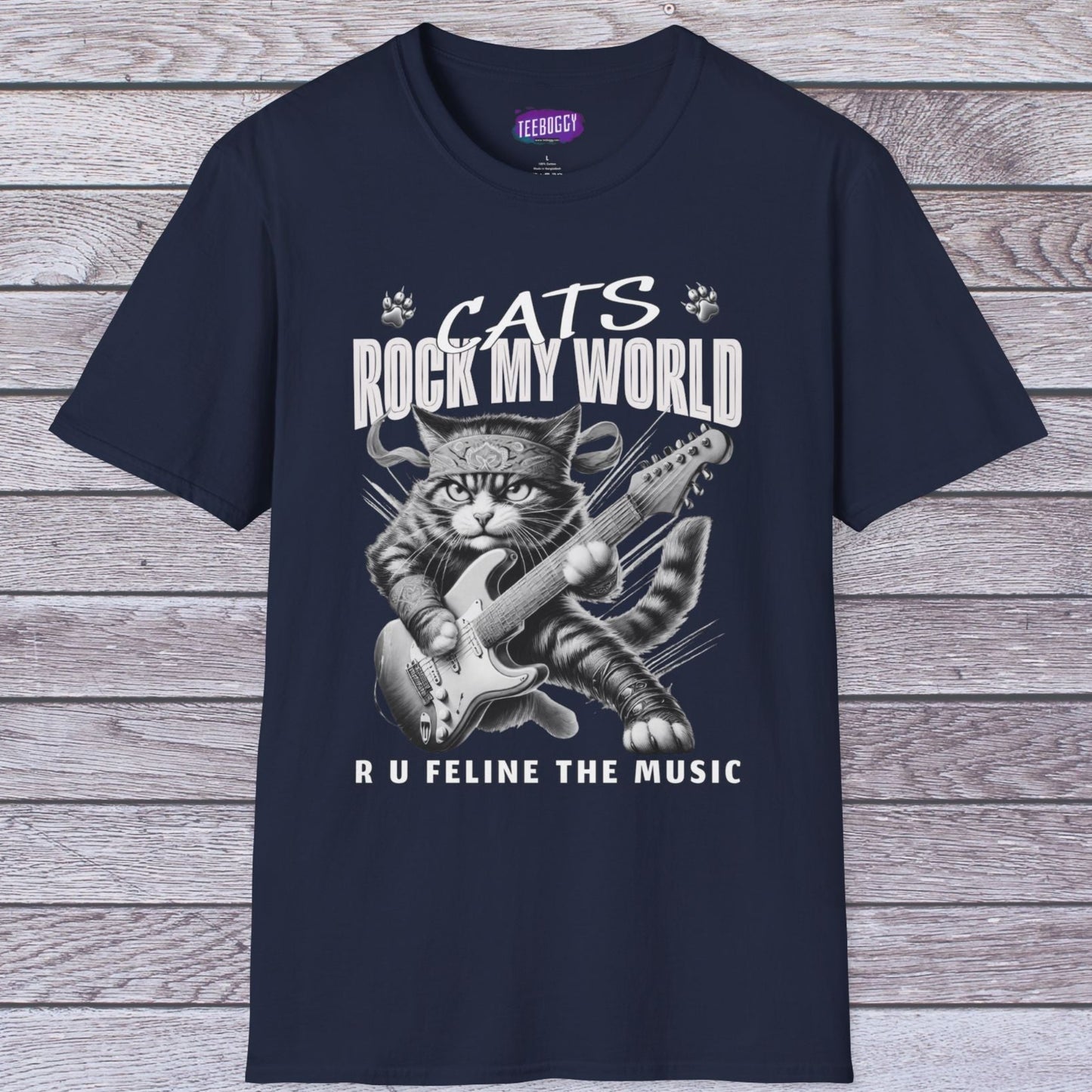 Rocker Cat T-Shirt - Cat Rock My World - R U Feline The Music