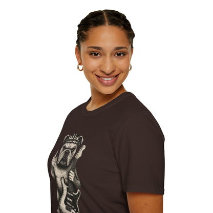 Bulldog Rock Rebel T-Shirt — Guitar-Slinging Middle Finger Design