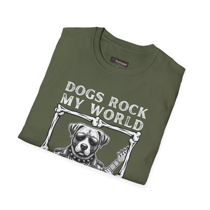 Dogs Rock My World, T-Shirt — Rock & Roll Dog Graphic Tee