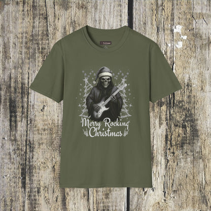 Merry Rocking Christmas Skeleton Santa T-Shirt