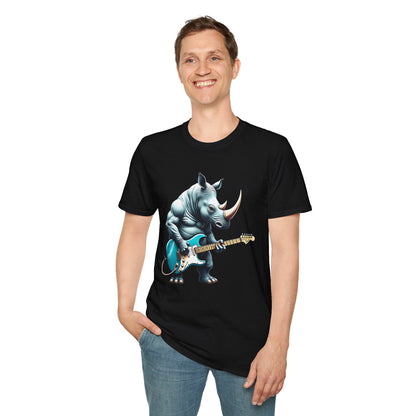 Rock Guitar Rhino T-Shirt — Rhinoceros Playing Electric Guitar Graphic Tee