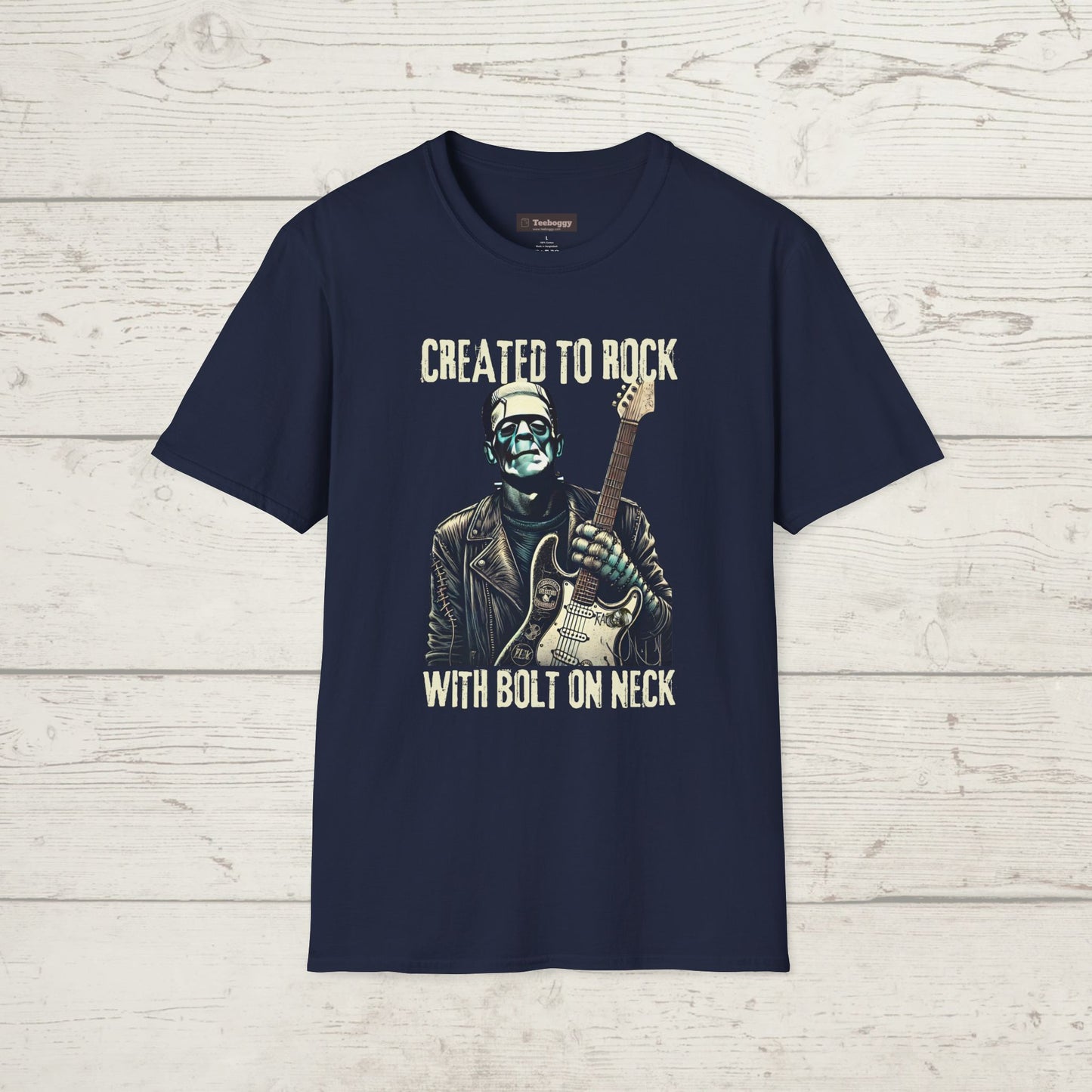 Crafted To Rock, With Bolt-on Neck, Frankenstein With Guitar, T-Shirt.