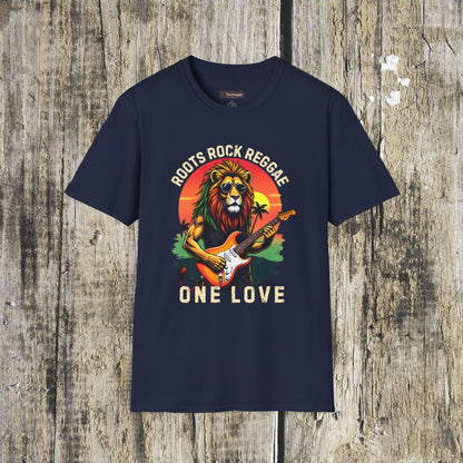 Roots Rock Reggae Lion Guitar T-Shirt — One Love Music Tee