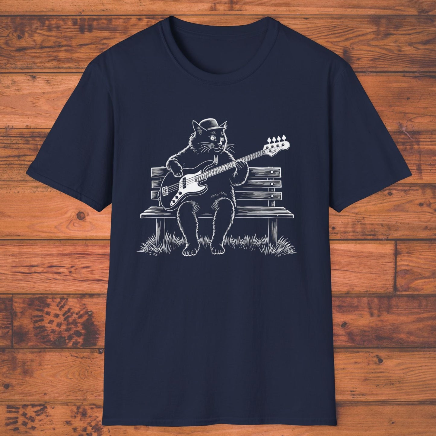 Bass Cat T‑Shirt — Cat Playing Bass Guitar for Music Lovers