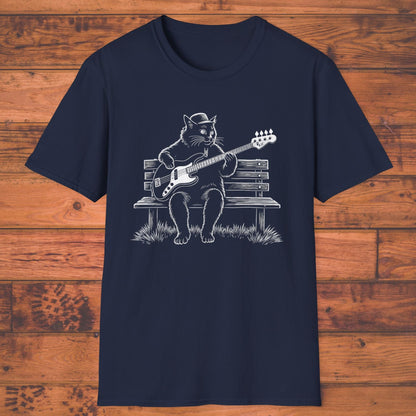 Bass Cat T‑Shirt — Cat Playing Bass Guitar for Music Lovers