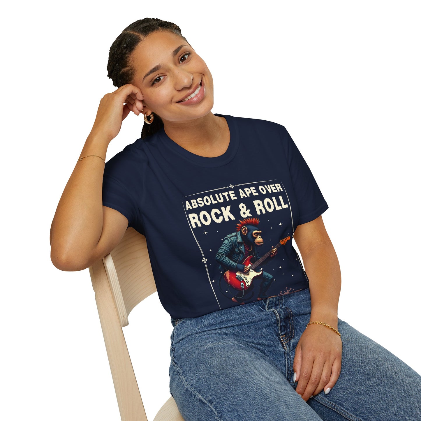 Rocker Chimp T-Shirt — "Absolute Ape, Over Rock and Roll"