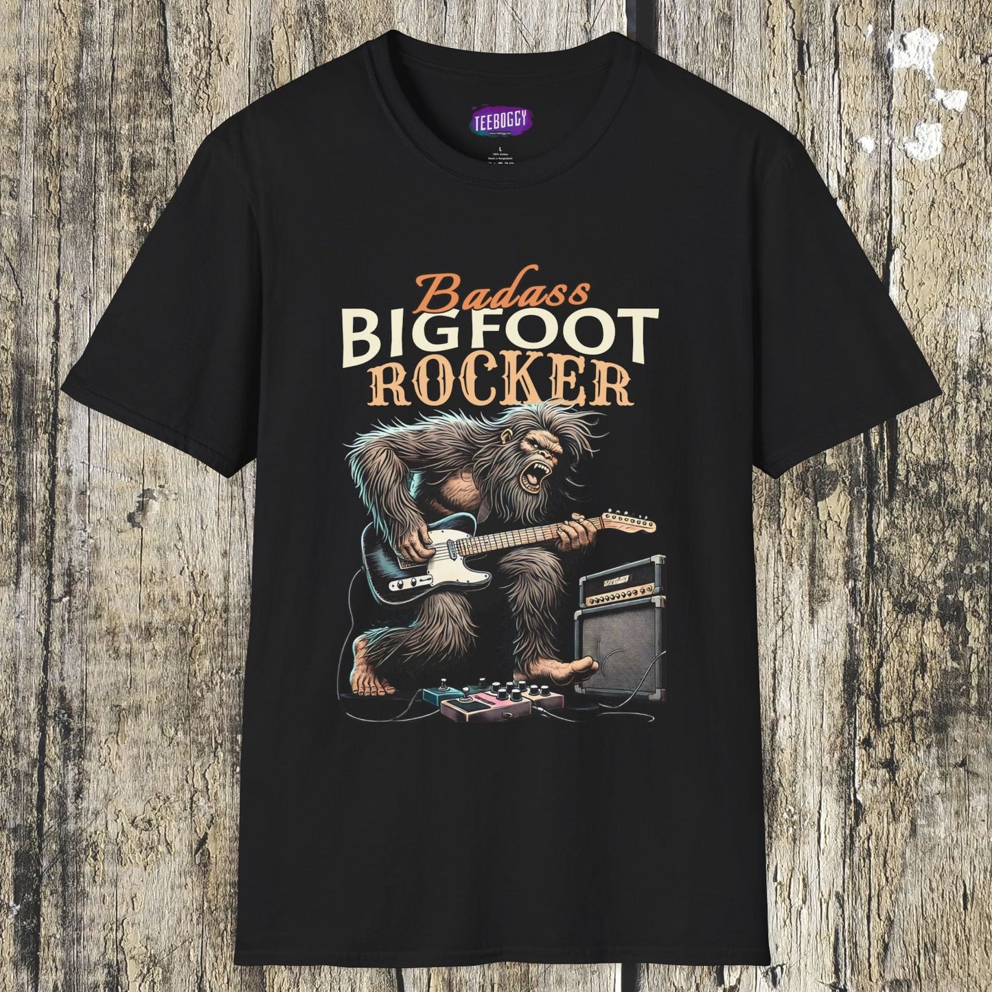 Sasquatch Rocker T-Shirt - Badass Bigfoot Guitar Tee