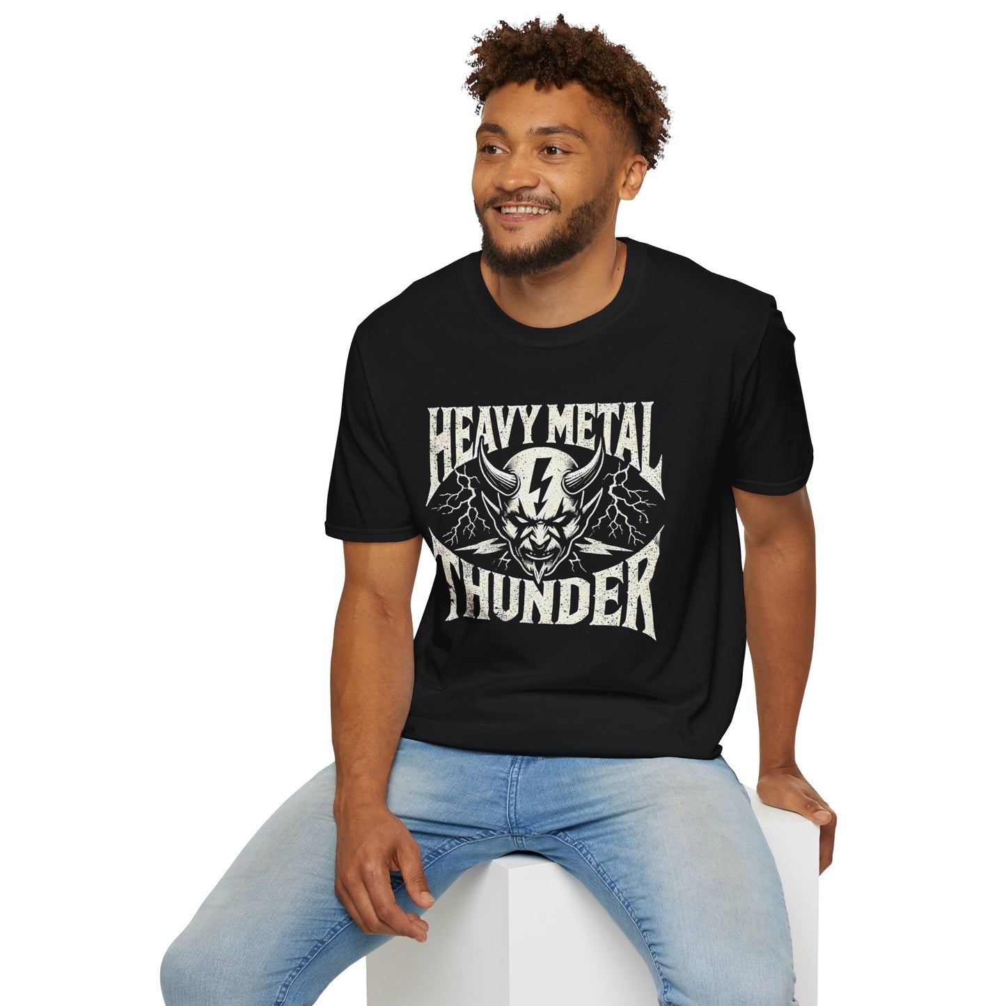 Heavy Metal T-Shirt with Devil's Horns & Thunder Bolt Design