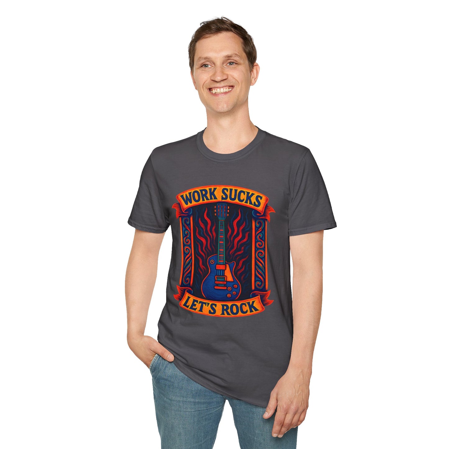 Rock Guitar T-Shirt - Work Sucks, Let's Rock
