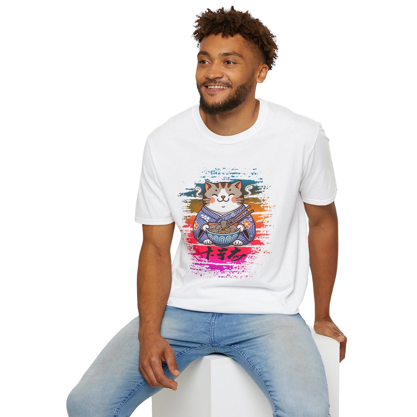 Cat Kimono T-Shirt with Love & Peace Japanese Calligraphy