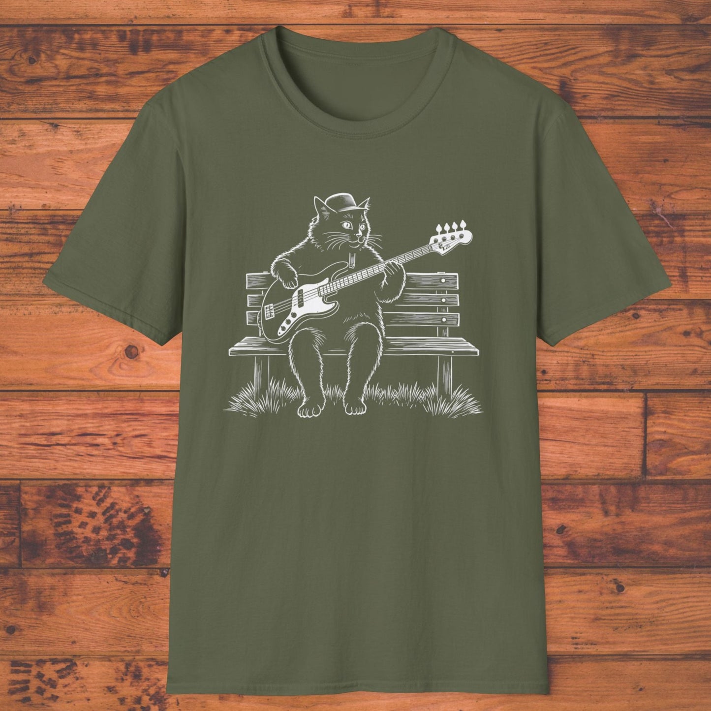 Bass Cat T‑Shirt — Cat Playing Bass Guitar for Music Lovers