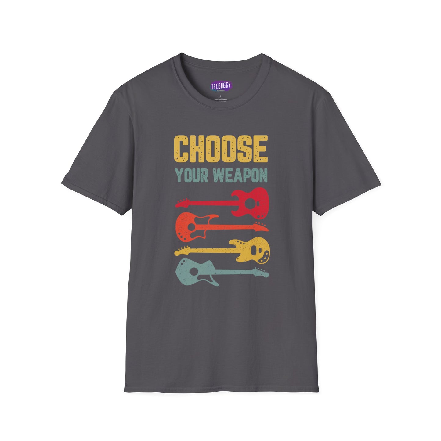 Guitar T-Shirt with 'Choose Your Weapon' Slogan