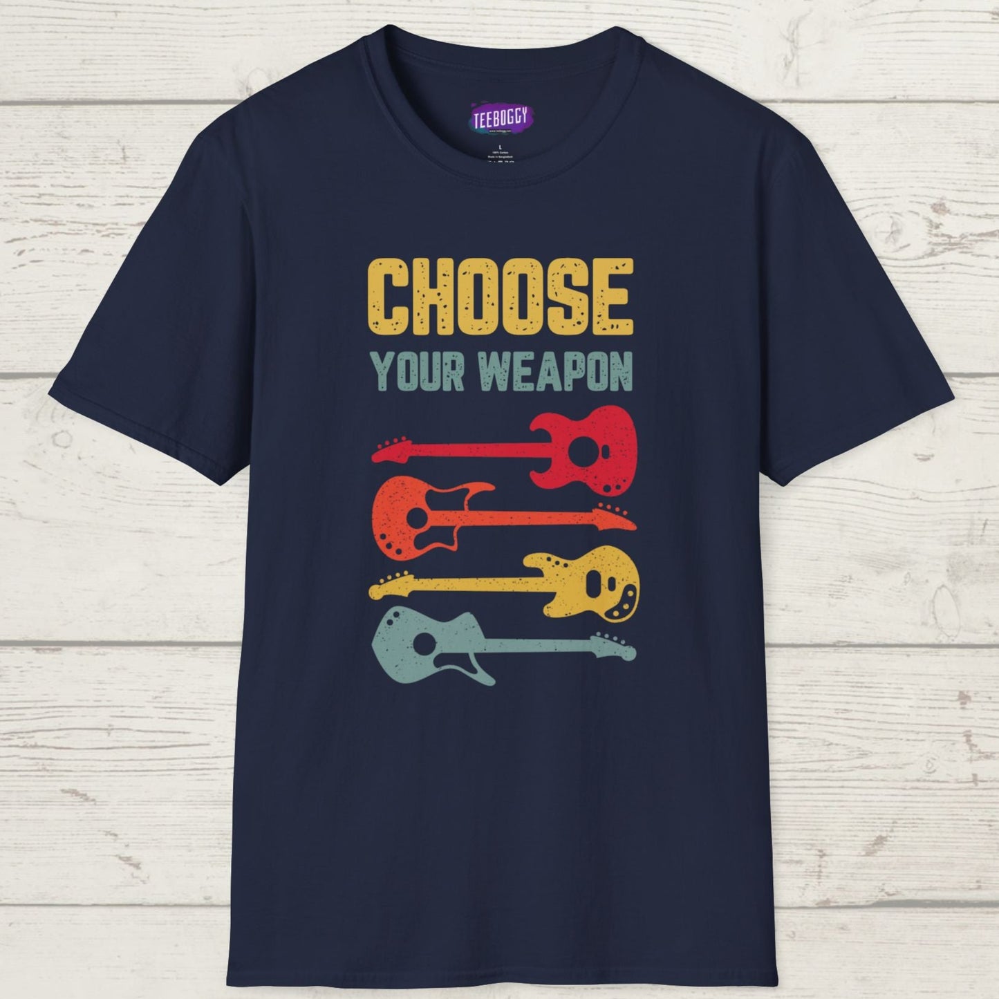 Guitar T-Shirt with 'Choose Your Weapon' Slogan
