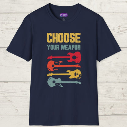 Guitar T-Shirt with 'Choose Your Weapon' Slogan