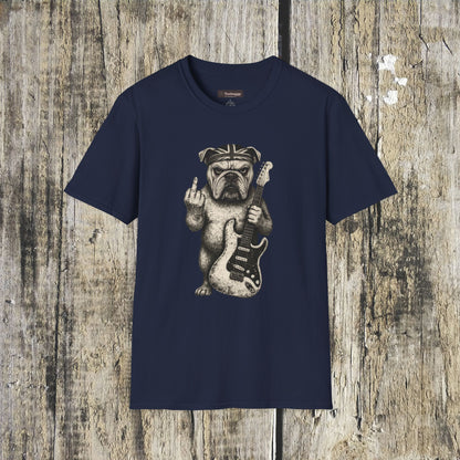 Bulldog Rock Rebel T-Shirt — Guitar-Slinging Middle Finger Design