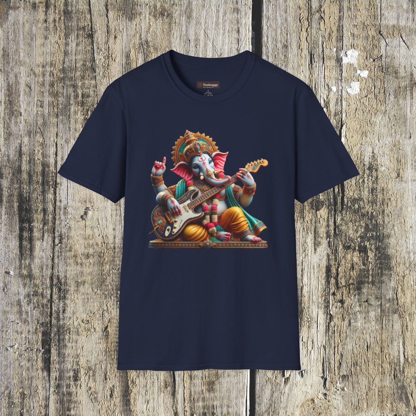 Ganesh Playing Electric Guitar T-Shirt — Woodstock Vibes Spiritual Rock Tee