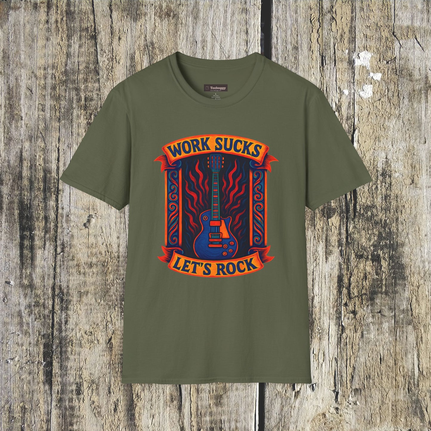 Work Sucks, Let’s Rock T-Shirt — Rock Guitar Graphic Tee
