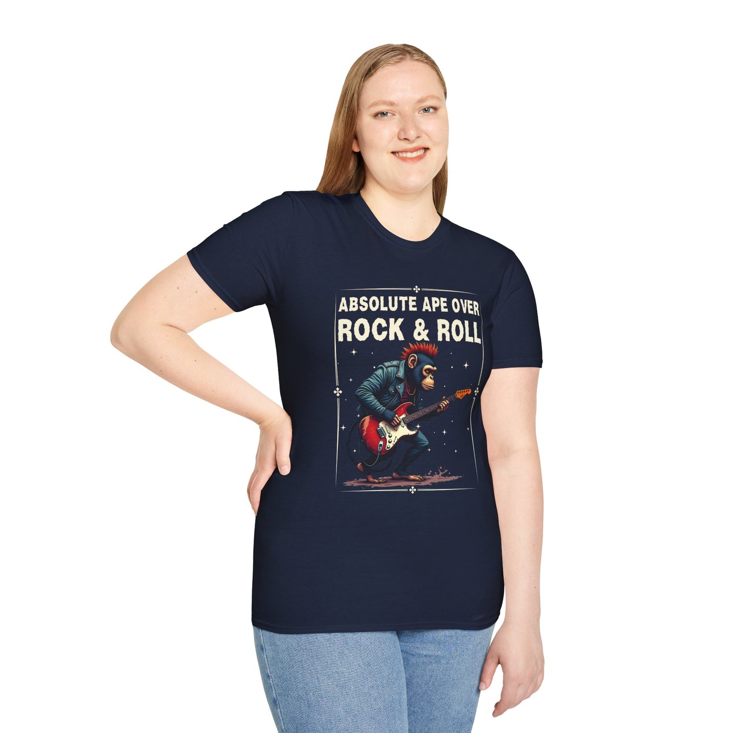 Rocker Chimp T-Shirt — "Absolute Ape, Over Rock and Roll"