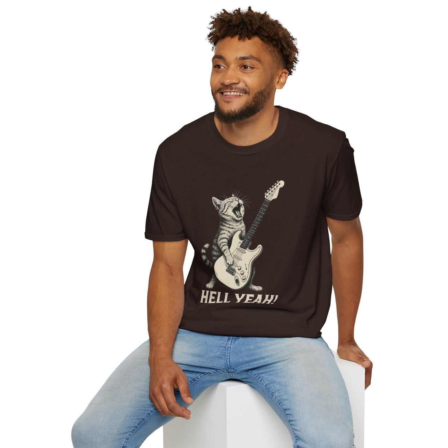 Cat Rocking-Out With Guitar, Hell Yeah!, T-Shirt.
