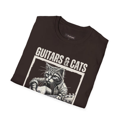 Guitars & Cats Make Me Happy T-Shirt — Cool Cat Playing Guitar Tee