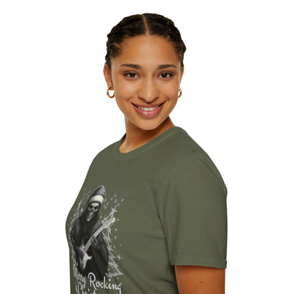Merry Rocking Christmas Skeleton Santa T-Shirt