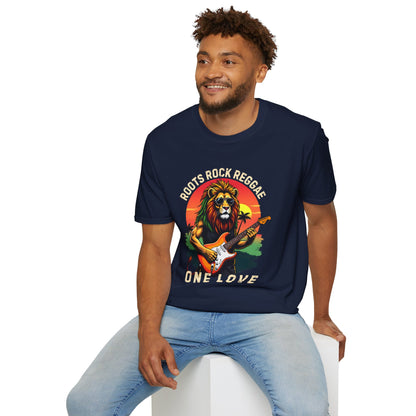 Roots Rock Reggae Lion Guitar T-Shirt — One Love Music Tee