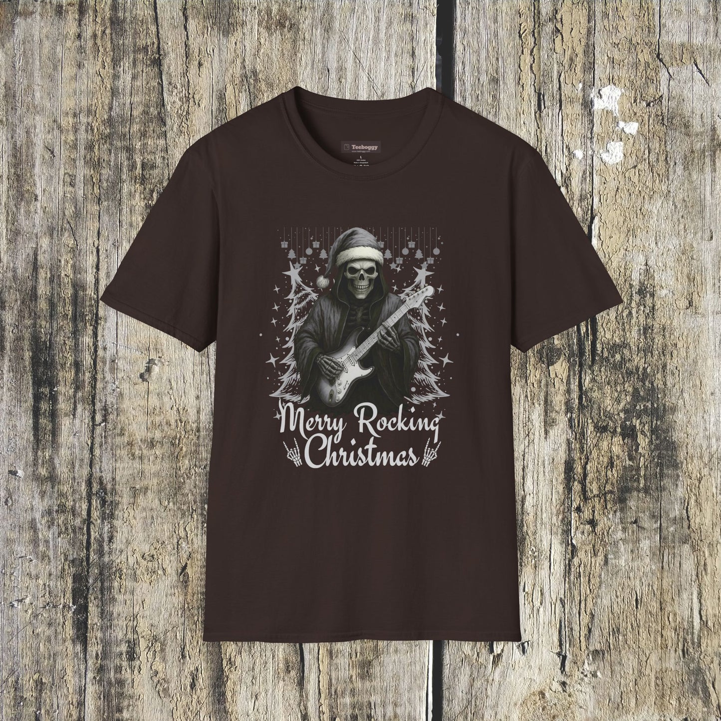 Merry Rocking Christmas Skeleton Santa T-Shirt