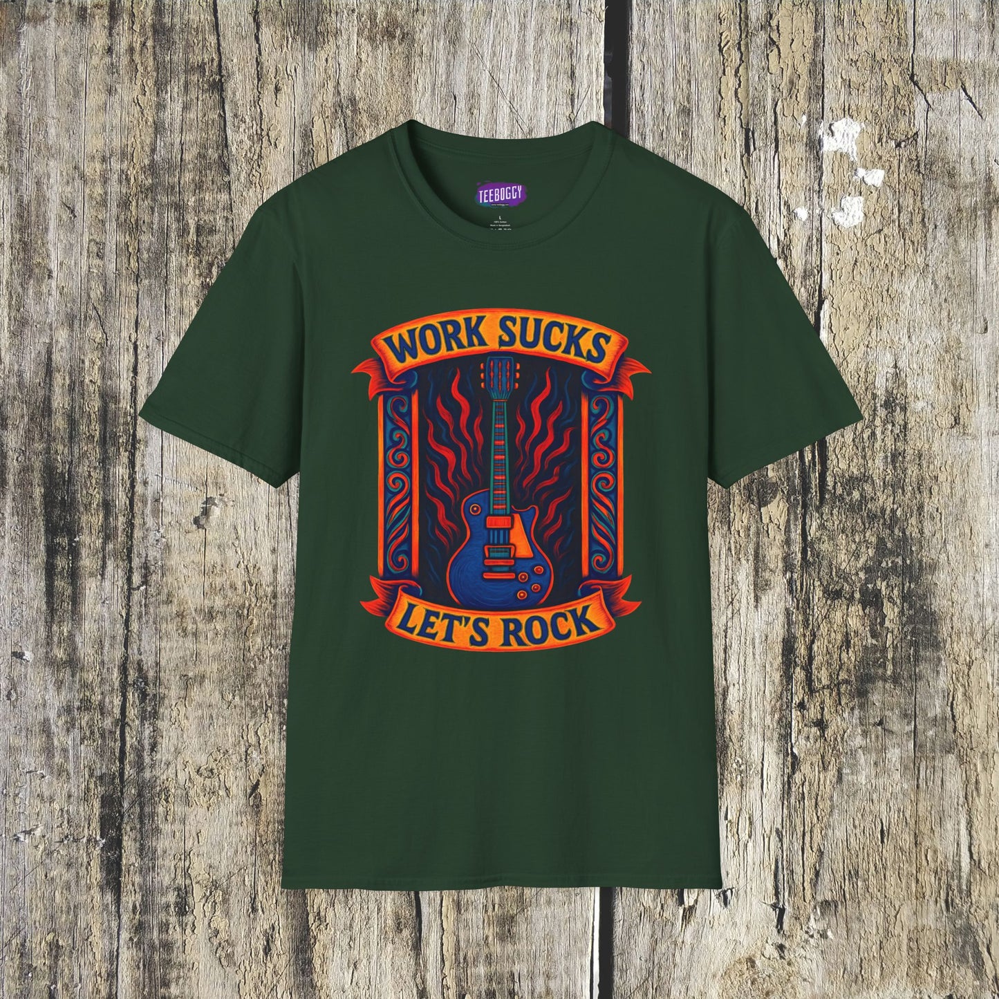 Rock Guitar T-Shirt - Work Sucks, Let's Rock