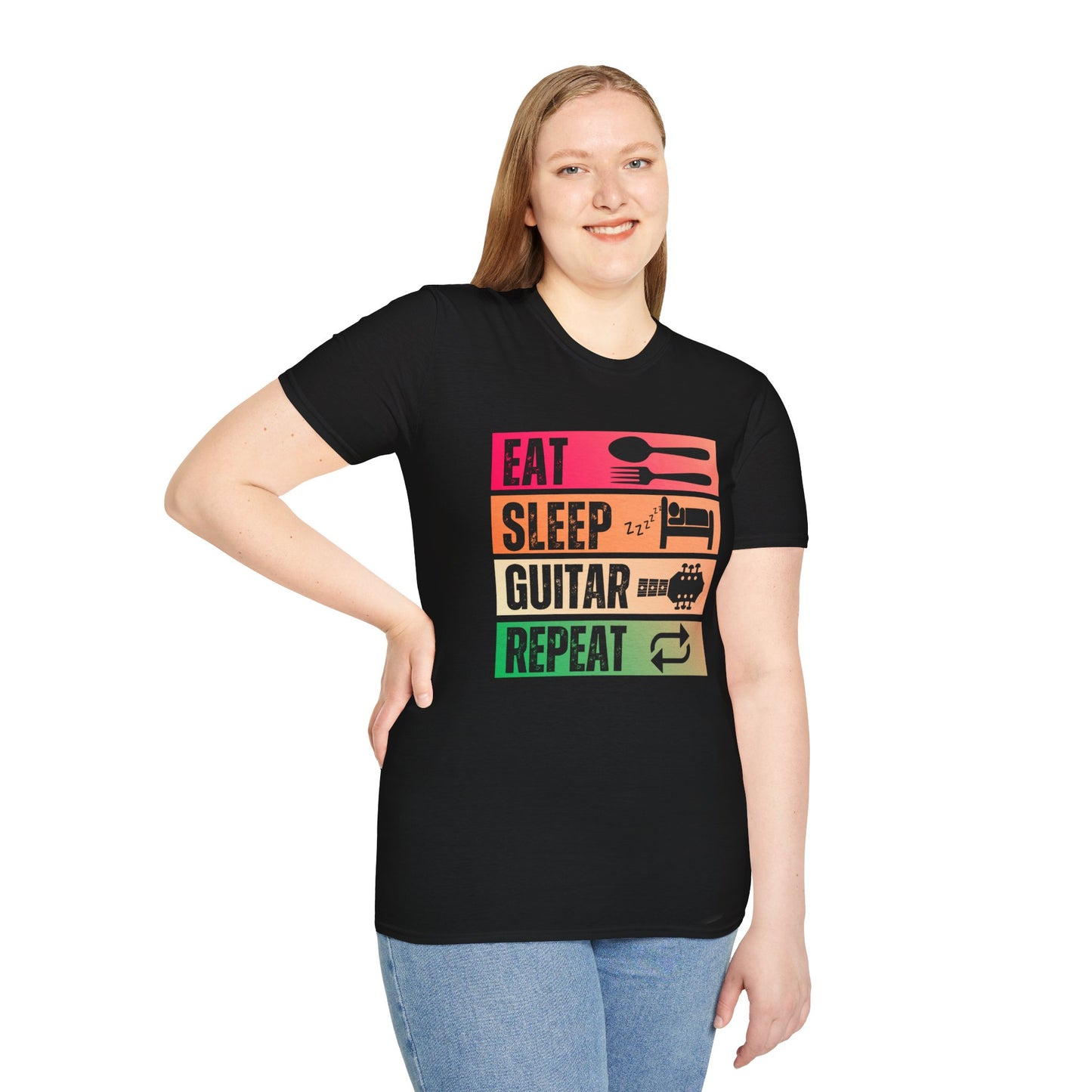Eat Sleep Guitar Repeat, T-Shirt — Guitarist Day Planner Tee