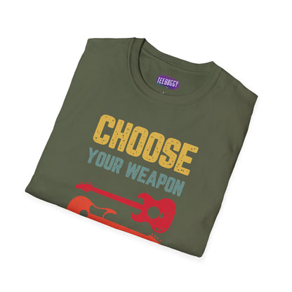 Guitar T-Shirt with 'Choose Your Weapon' Slogan