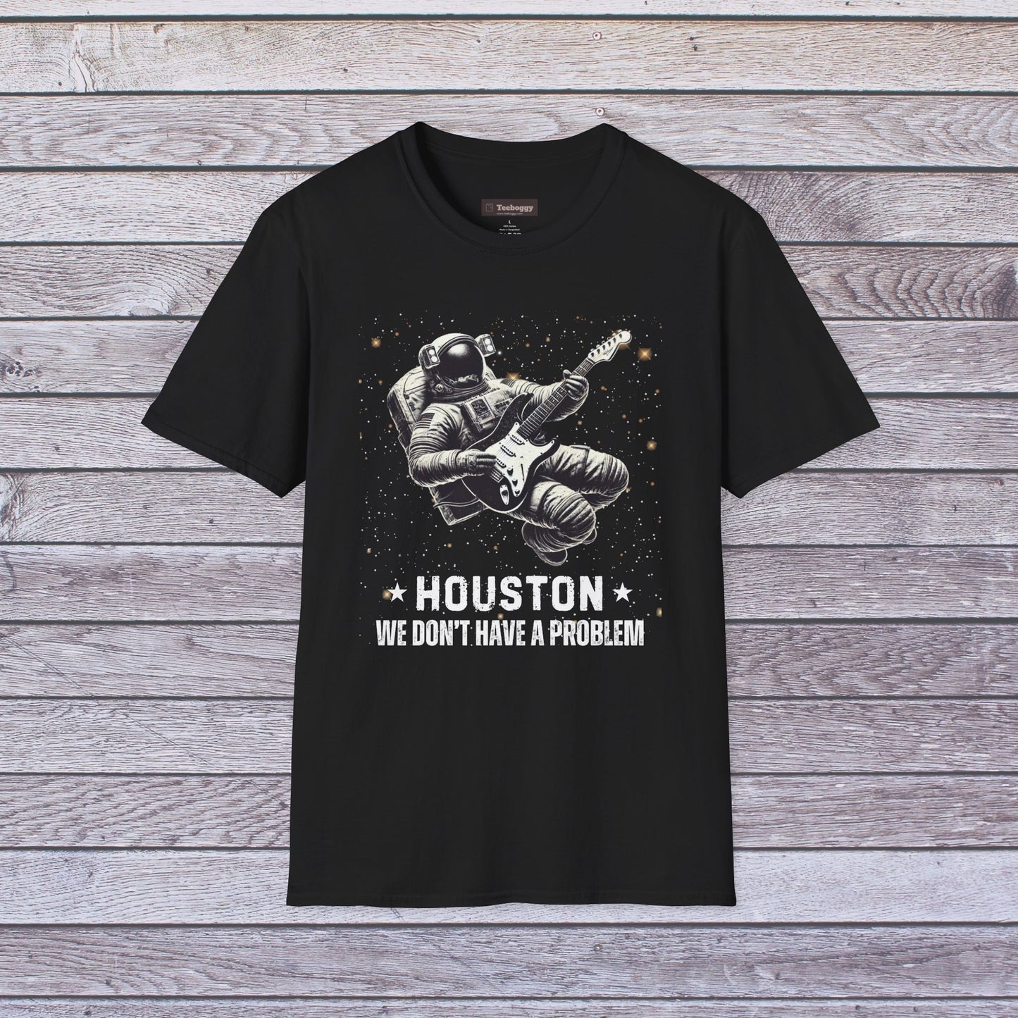 Astronaut Playing Guitar T-Shirt — "Houston, We Don't Have a Problem!"