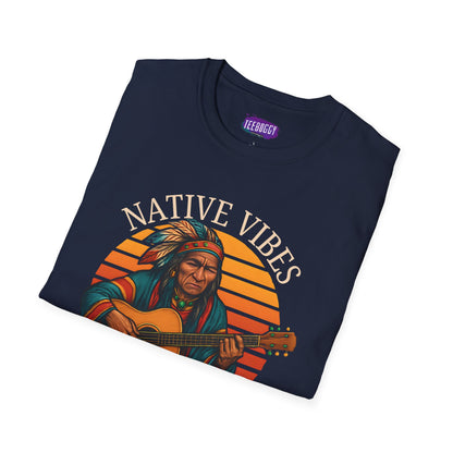 Native Vibes Softstyle T-Shirt with Elder Native American Playing Guitar