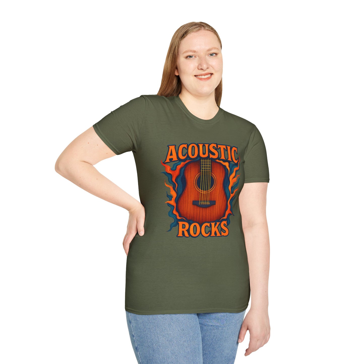 Acoustic Guitar T-Shirt — "Acoustic Rocks" Folk & Rock Tee