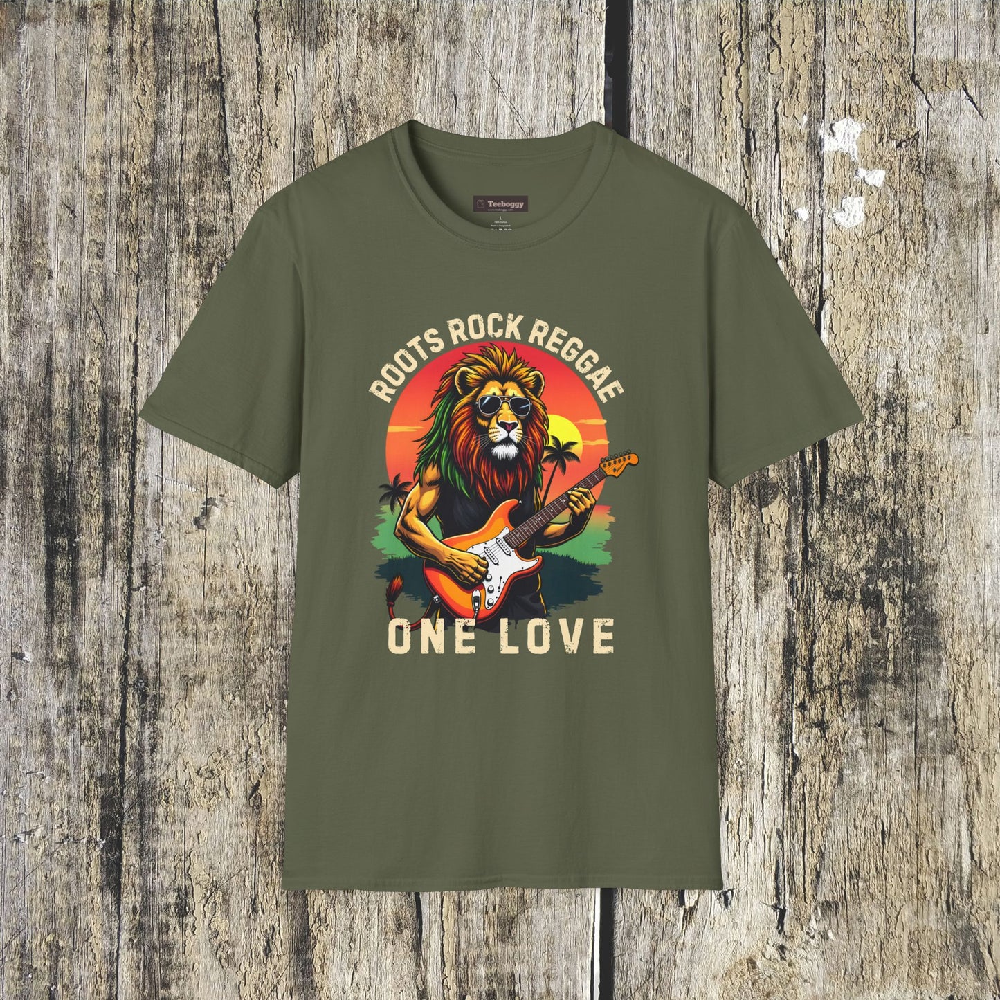 Roots Rock Reggae Lion Guitar T-Shirt — One Love Music Tee