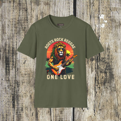 Roots Rock Reggae Lion Guitar T-Shirt — One Love Music Tee