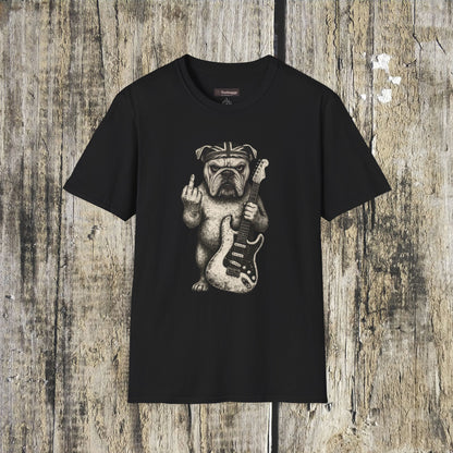 Bulldog Rock Rebel T-Shirt — Guitar-Slinging Middle Finger Design