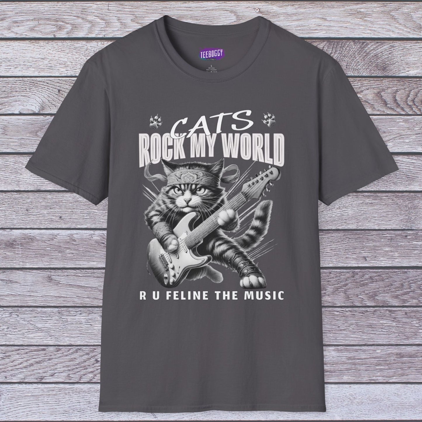 Rocker Cat T-Shirt - Cat Rock My World - R U Feline The Music