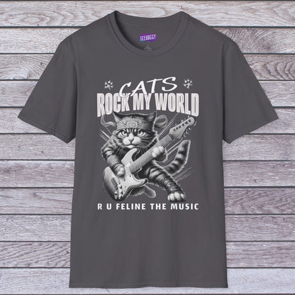 Rocker Cat T-Shirt - Cat Rock My World - R U Feline The Music