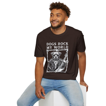 Dogs Rock My World, T-Shirt — Rock & Roll Dog Graphic Tee