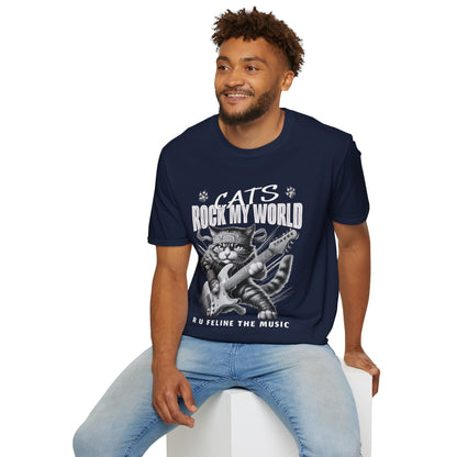 Rocker Cat T-Shirt - Cats Rock My World - R U Feline The Music