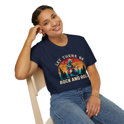 Rock & Roll Dinosaur T-Shirt — "Let There Be Rock and Roll" Guitar Dino Tee
