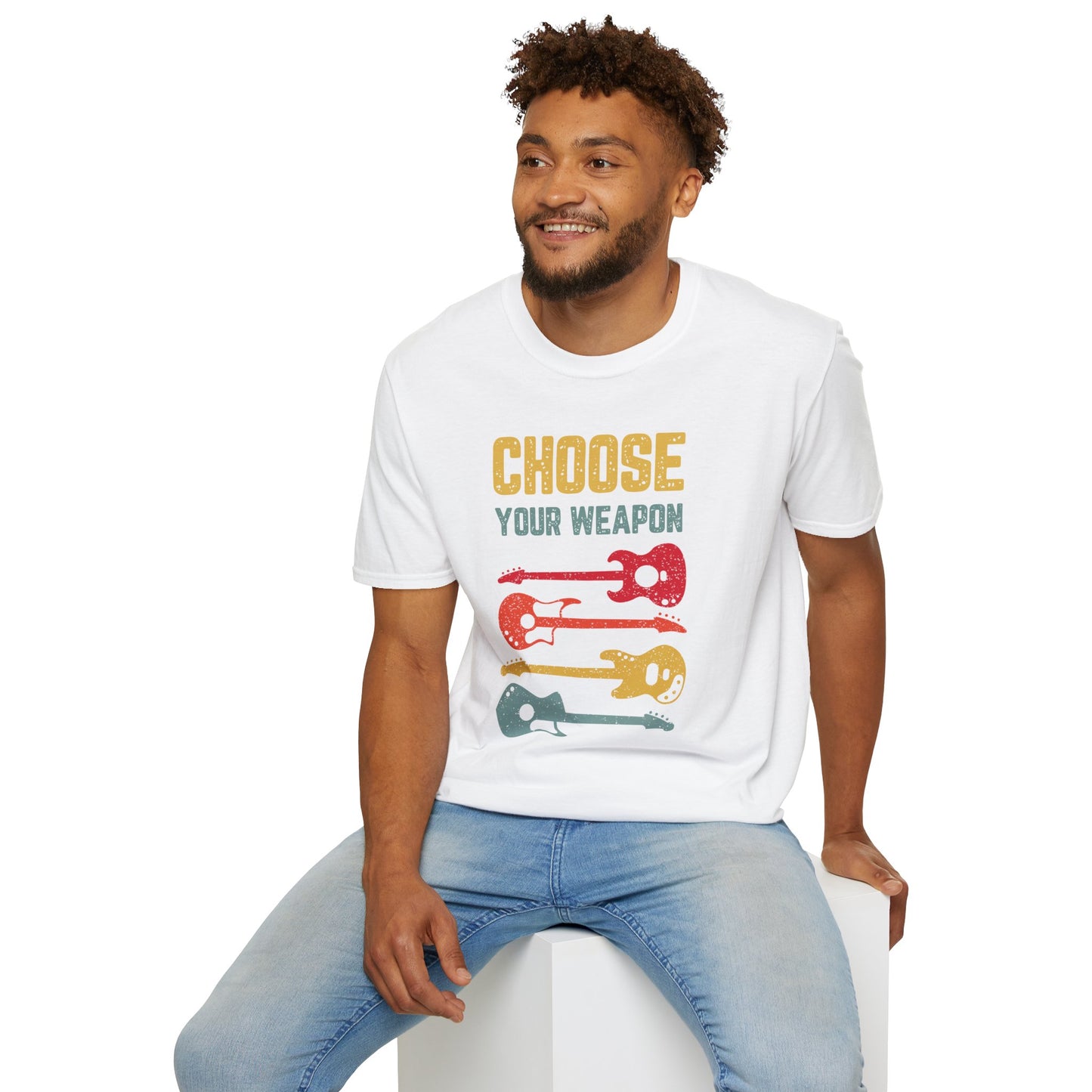 Guitar T-Shirt with 'Choose Your Weapon' Slogan