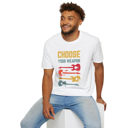 Guitar T-Shirt with 'Choose Your Weapon' Slogan