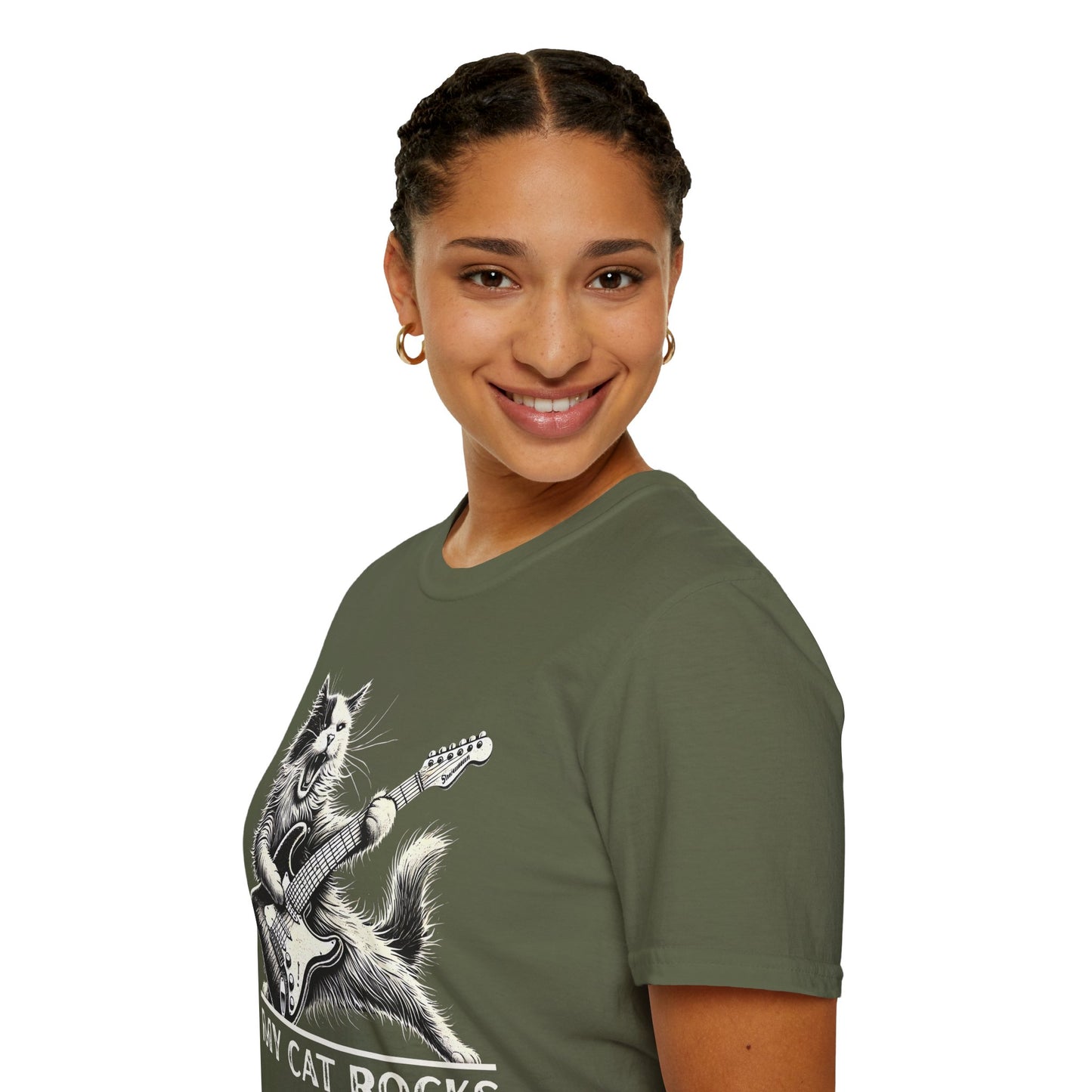 My Cat Rocks T-Shirt — Cat Playing Guitar Tee for Music Lovers