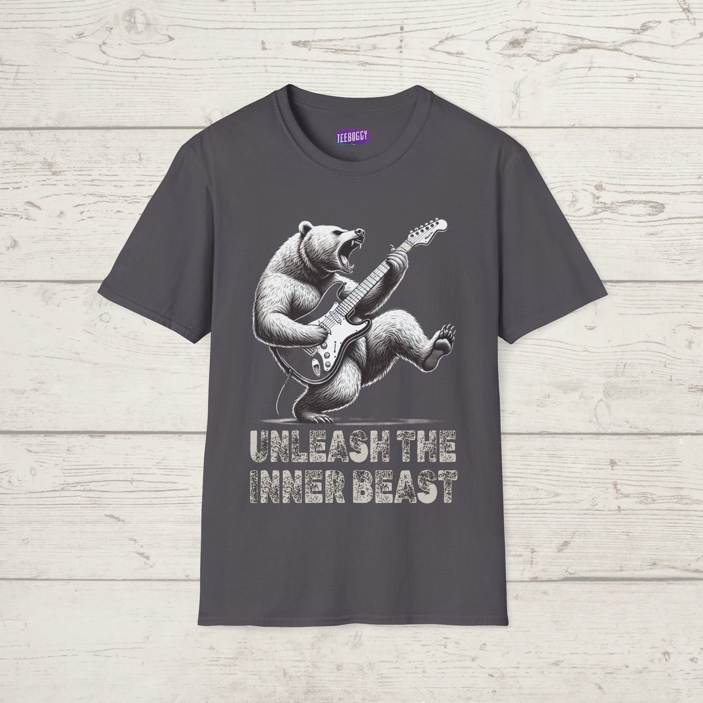 Graphic Tee Unleash the Inner Beast Grizzly Bear Rock Guitar T-Shirt