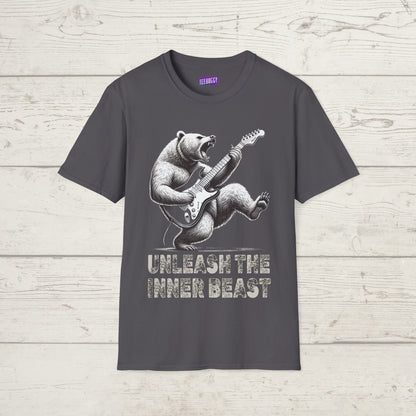 Graphic Tee Unleash the Inner Beast Grizzly Bear Rock Guitar T-Shirt
