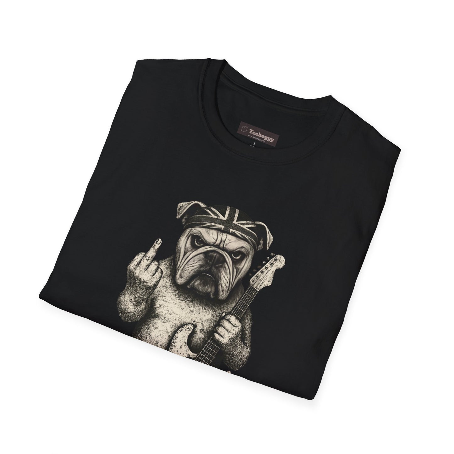Bulldog Rock Rebel T-Shirt — Guitar-Slinging Middle Finger Design