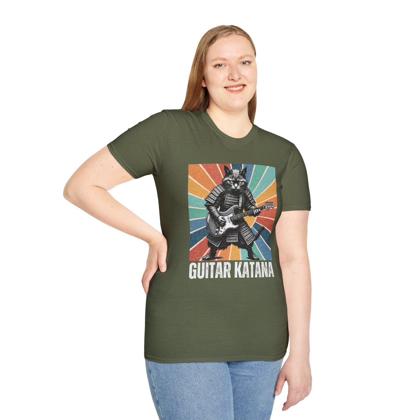 Samurai Cat Guitar Katana T-Shirt