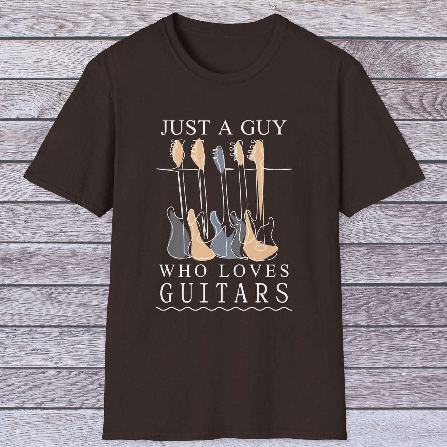T-Shirt — "Just a Guy Who Loves Guitars" Guitar Lover Tee